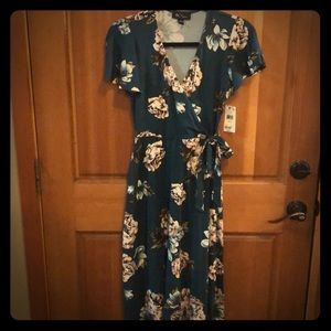 Teal High-Low Dress w/ Flower Print